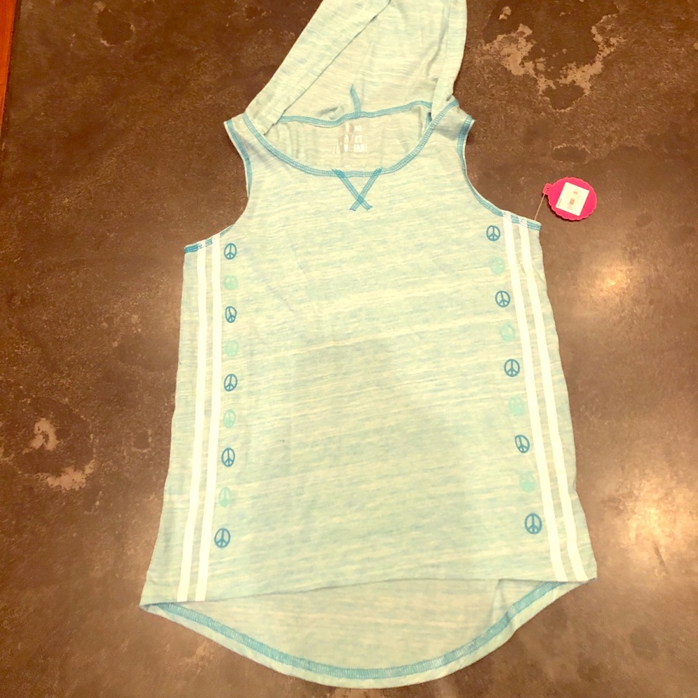 NWT Sleeveless teal tank top with a hood - size 12
